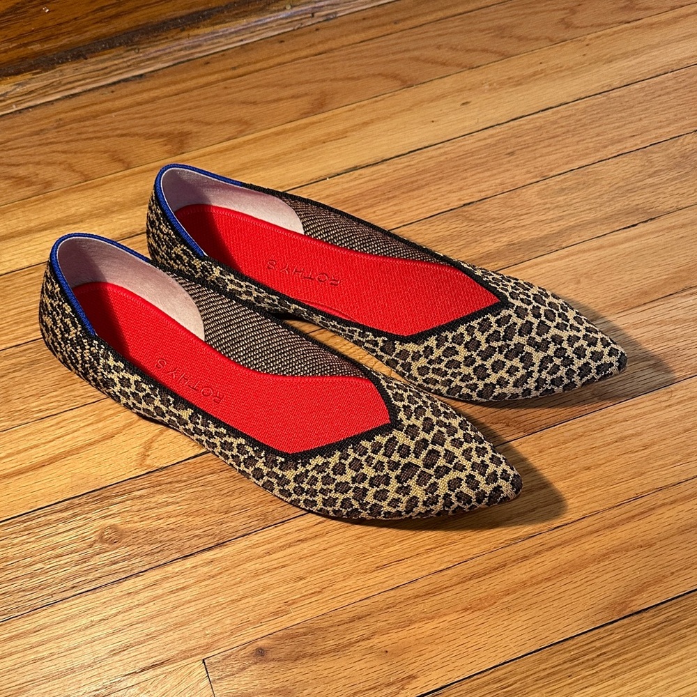 Rothy's Point Leopard Print Flats with Red Insole